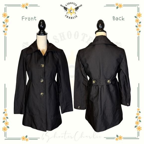 Kenneth Cole Black Lined Trench Coat Womens Sz Small Three-Button Front Collared - Picture 1 of 8